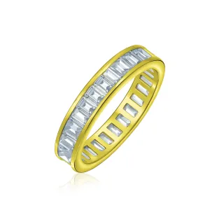 Cubic Zirconia Cocktail Statement Ring: Emerald Cut Baguette CZ Eternity Band