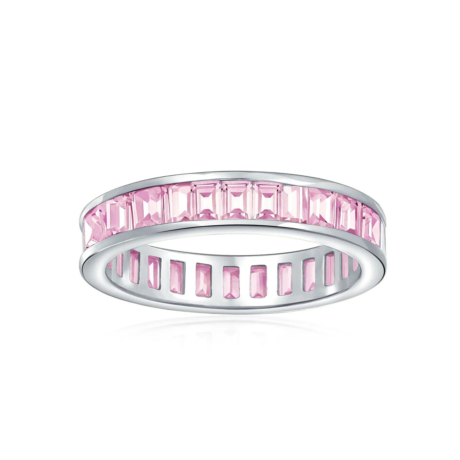 Cubic Zirconia Cocktail Statement Ring: Emerald Cut Baguette CZ Eternity Band