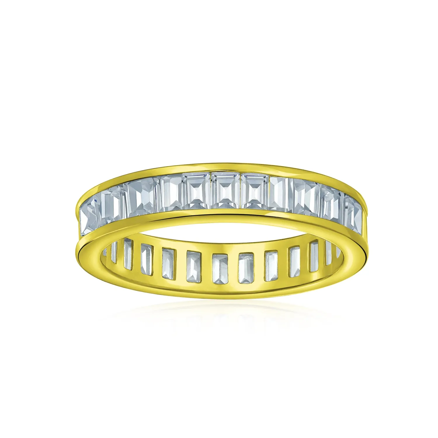 Cubic Zirconia Cocktail Statement Ring: Emerald Cut Baguette CZ Eternity Band