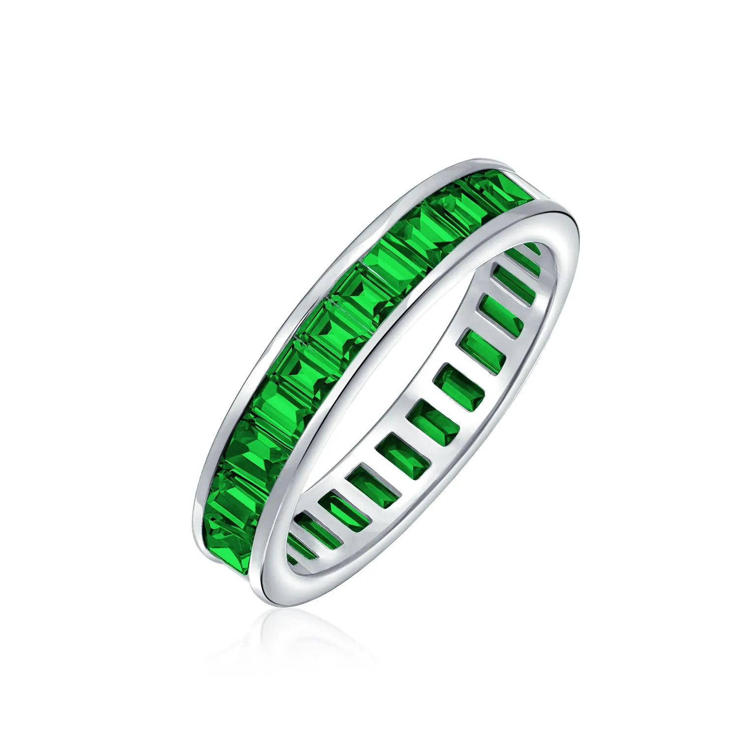 Cubic Zirconia Cocktail Statement Ring: Emerald Cut Baguette CZ Eternity Band