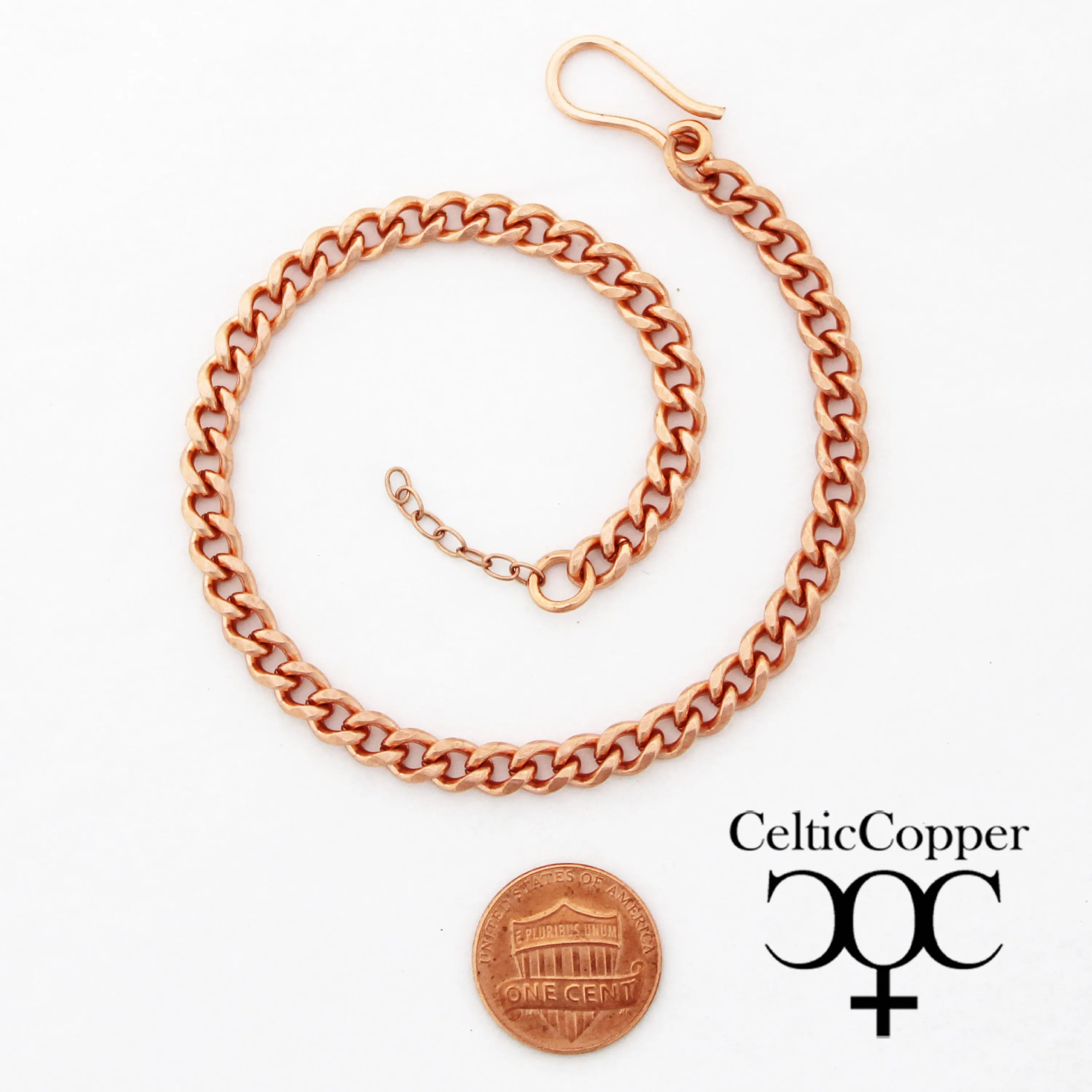 Custom Copper Curb Chain Anklet AC72M Adjustable Size Solid Copper 5mm Cuban Curb Ankle Chain