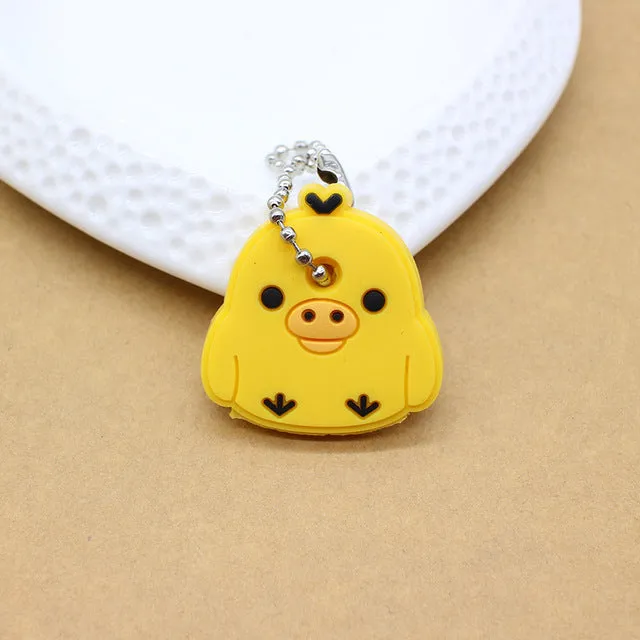 Cute Anime Cartoon Minion Key Cover Owl Bear Keychain Silicone Stitch Pendant porte clef Unisex Key Caps Minnie monster Chain