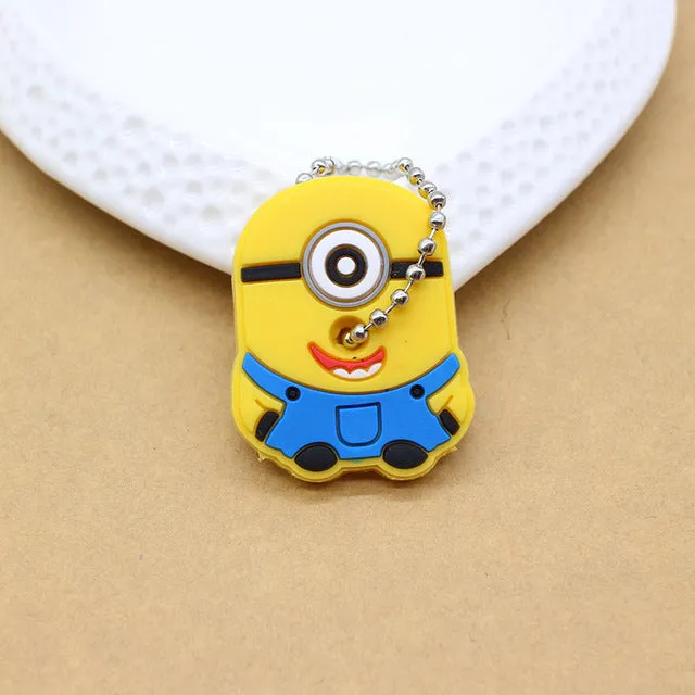 Cute Anime Cartoon Minion Key Cover Owl Bear Keychain Silicone Stitch Pendant porte clef Unisex Key Caps Minnie monster Chain