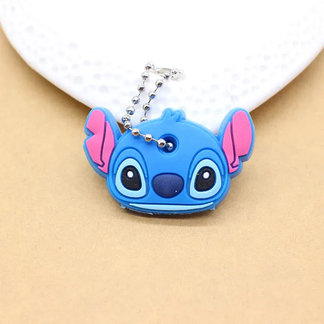 Cute Anime Cartoon Minion Key Cover Owl Bear Keychain Silicone Stitch Pendant porte clef Unisex Key Caps Minnie monster Chain