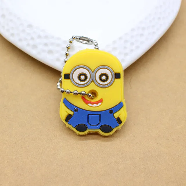 Cute Anime Cartoon Minion Key Cover Owl Bear Keychain Silicone Stitch Pendant porte clef Unisex Key Caps Minnie monster Chain