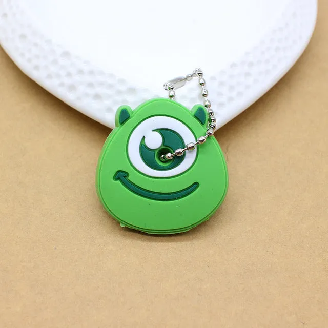 Cute Anime Cartoon Minion Key Cover Owl Bear Keychain Silicone Stitch Pendant porte clef Unisex Key Caps Minnie monster Chain