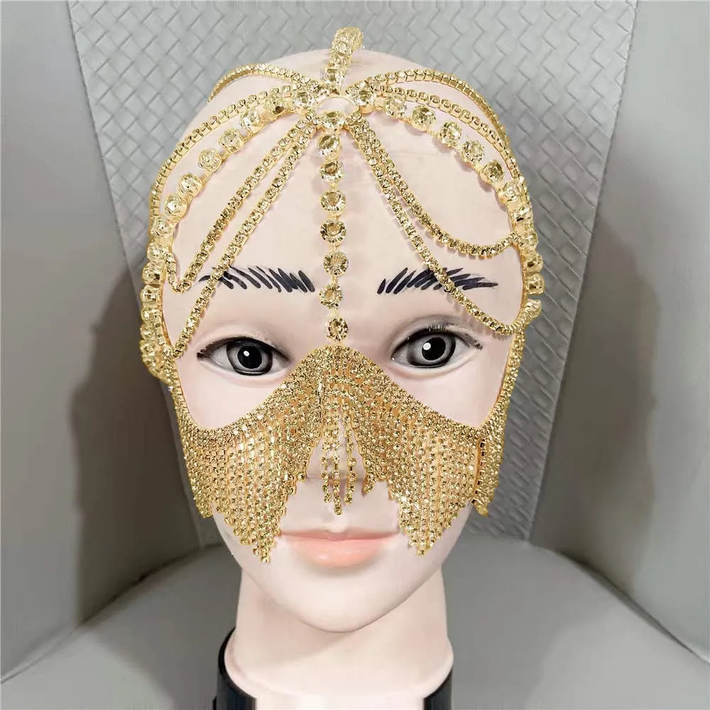 deanwangkt New Tassel Veil Masks Women Headwear Rhinestone Chains Face Mask Masquerade Dance Party Costume Sexy Face Accessories Jewelry