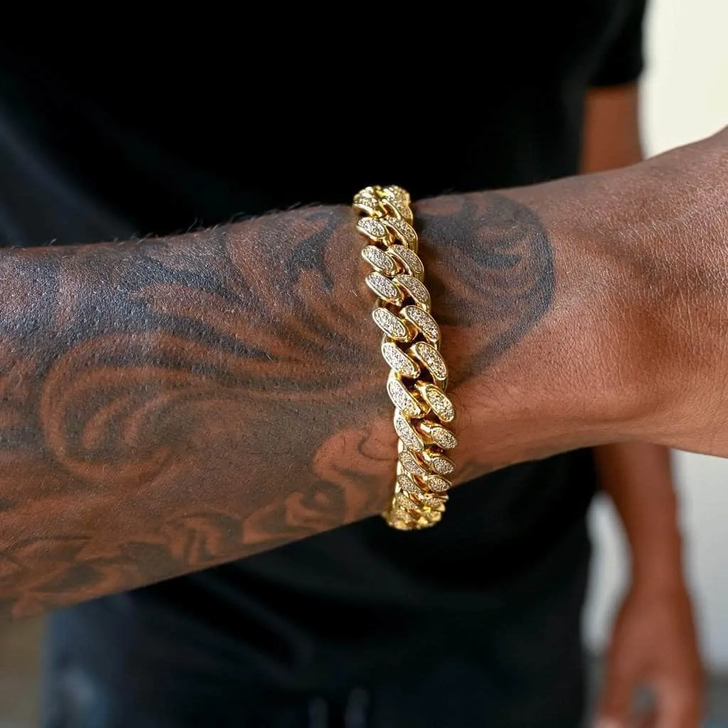 Diamond Cuban Link Bracelet (12mm) in Yellow Gold