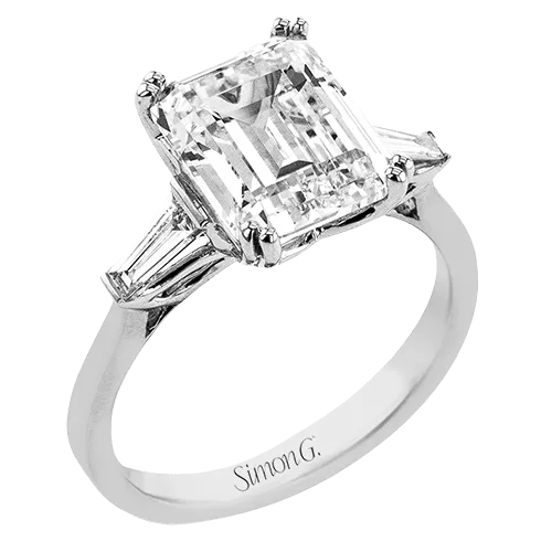 Emerald-cut Three-stone Engagement Ring in 18k Gold with Diamonds