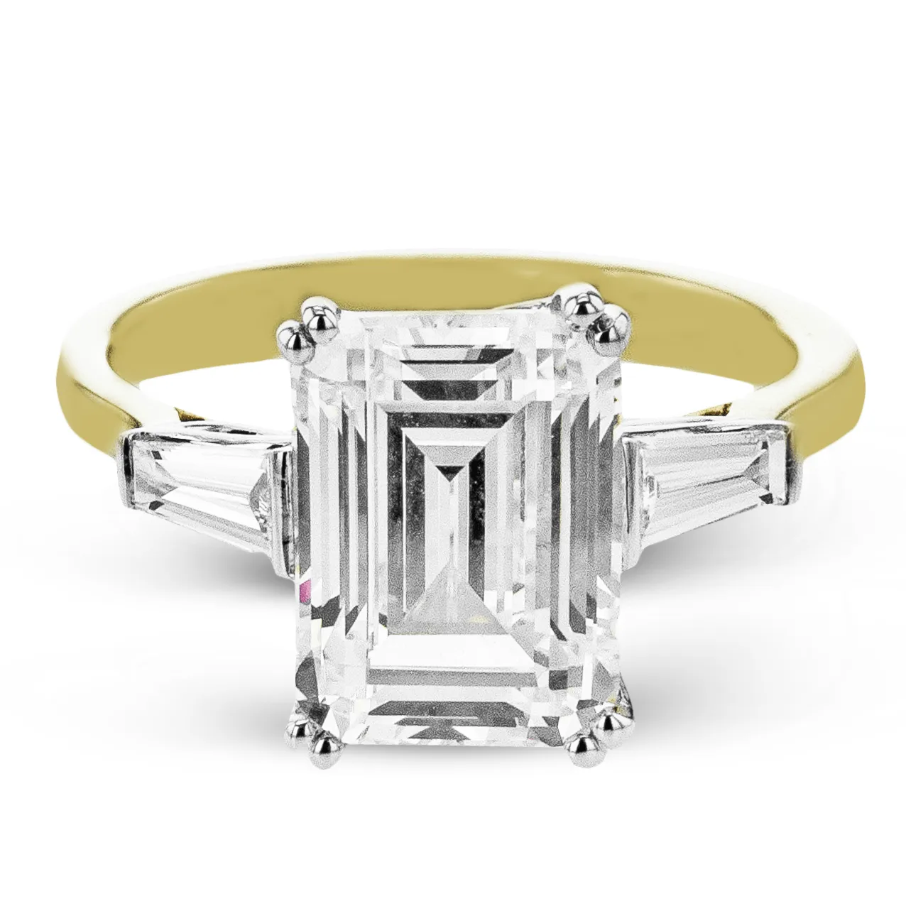 Emerald-cut Three-stone Engagement Ring in 18k Gold with Diamonds