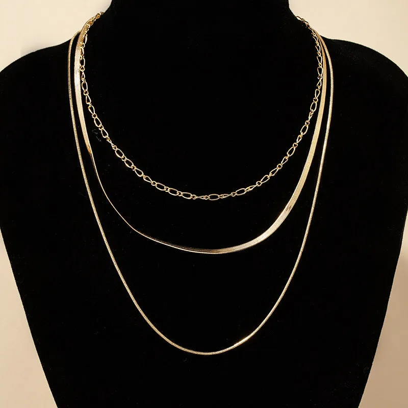 European Chic Triple Chain Necklace Set by Vienna Verve - Exquisite Metal Neckwear from Planderful