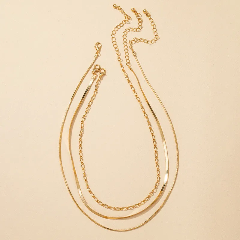 European Chic Triple Chain Necklace Set by Vienna Verve - Exquisite Metal Neckwear from Planderful