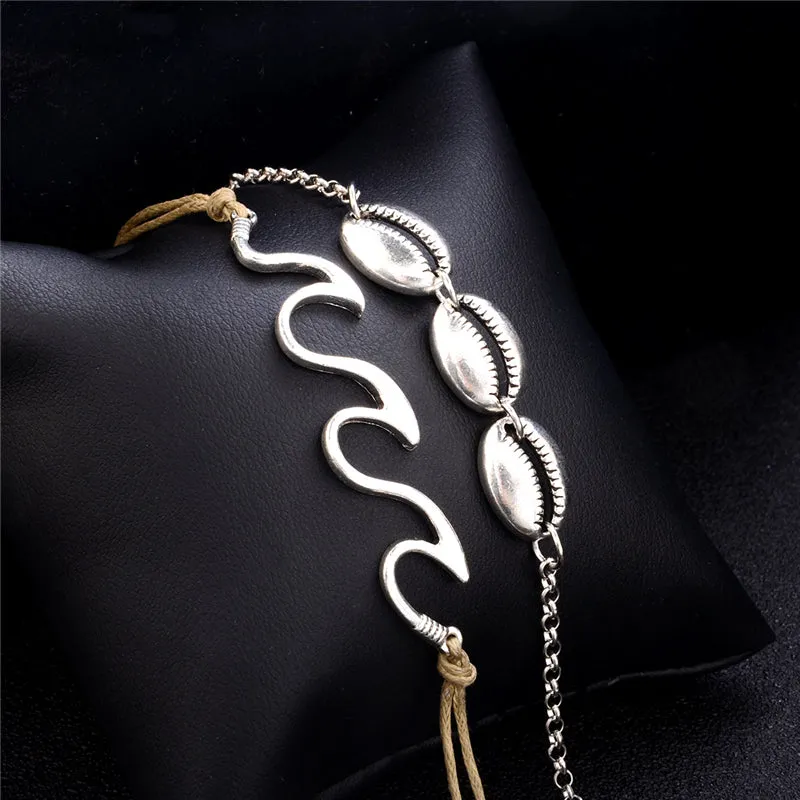 Fashion Vintage Ankle Bracelets For Man Double Layer Shell Foot Jewelry