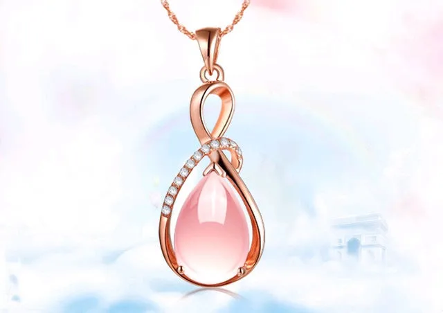 Female charm Water drop pink/purple necklaces pendants jewellery chains crystal women fine jewelry Pendant with stone