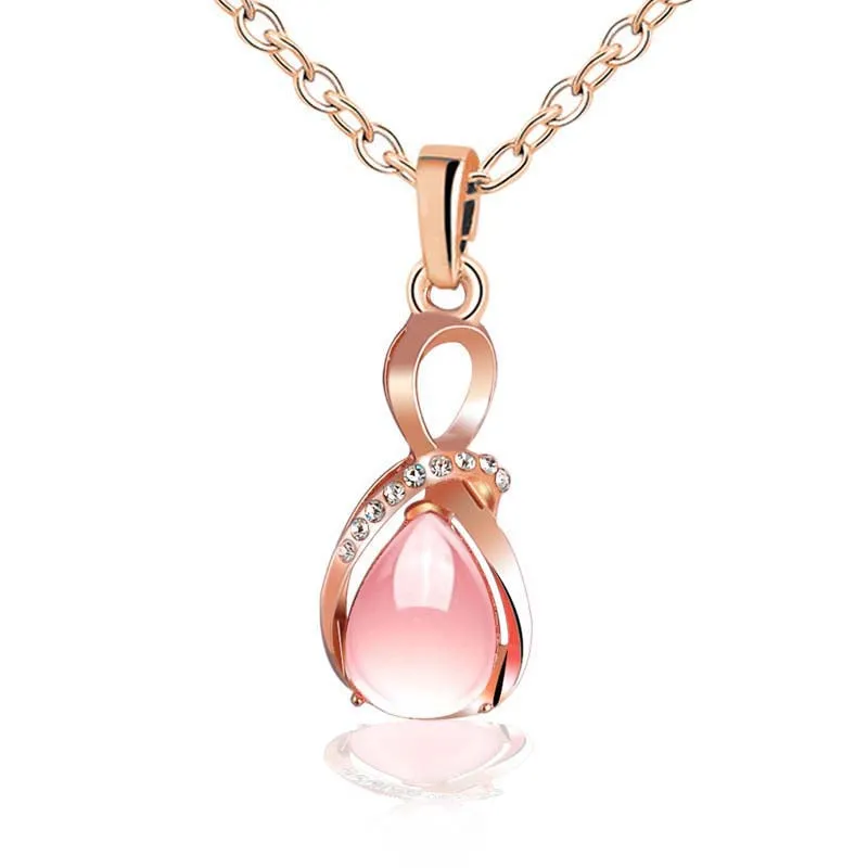 Female charm Water drop pink/purple necklaces pendants jewellery chains crystal women fine jewelry Pendant with stone