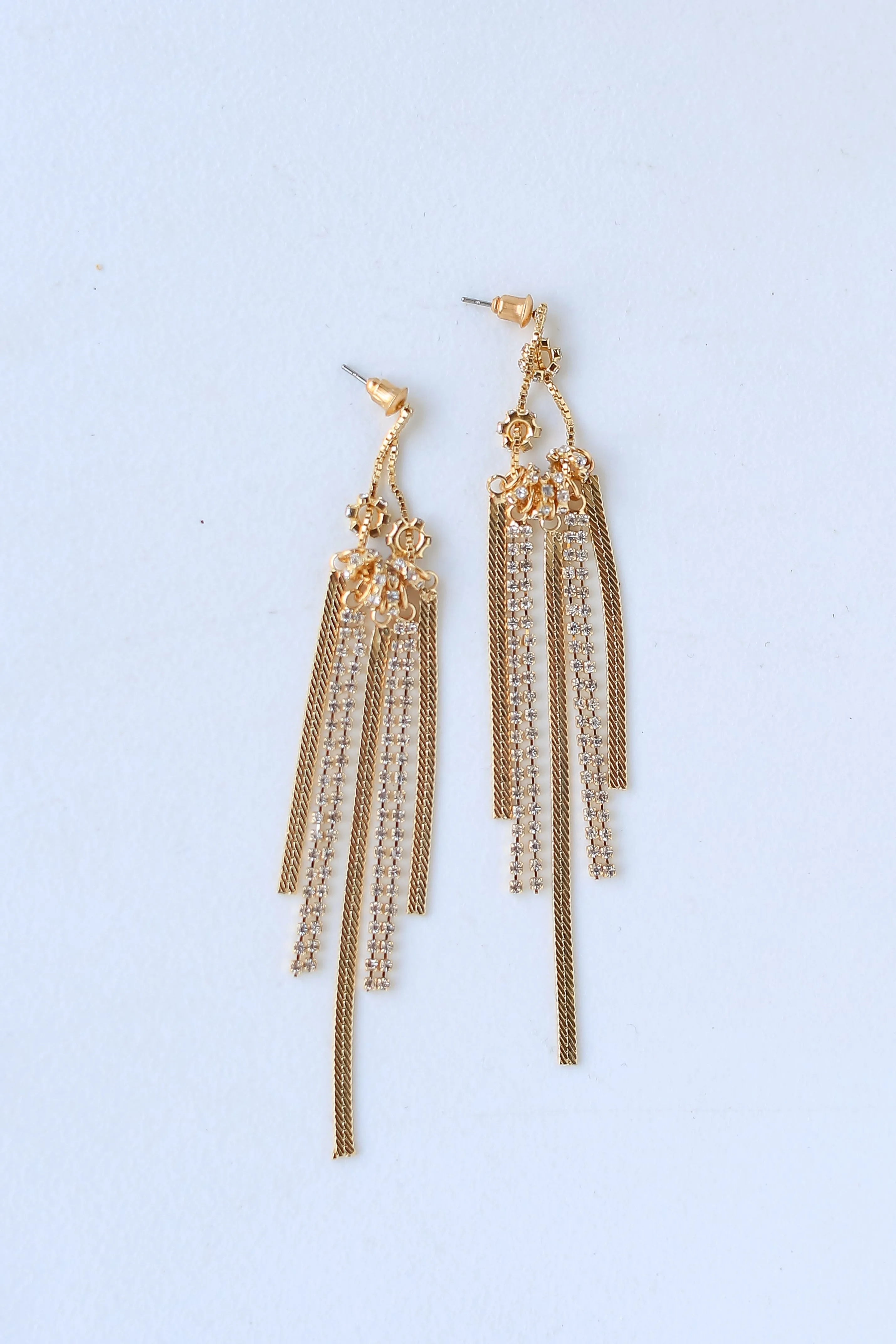 FINAL SALE - Lucy Gold Rhinestone Fringe Earrings