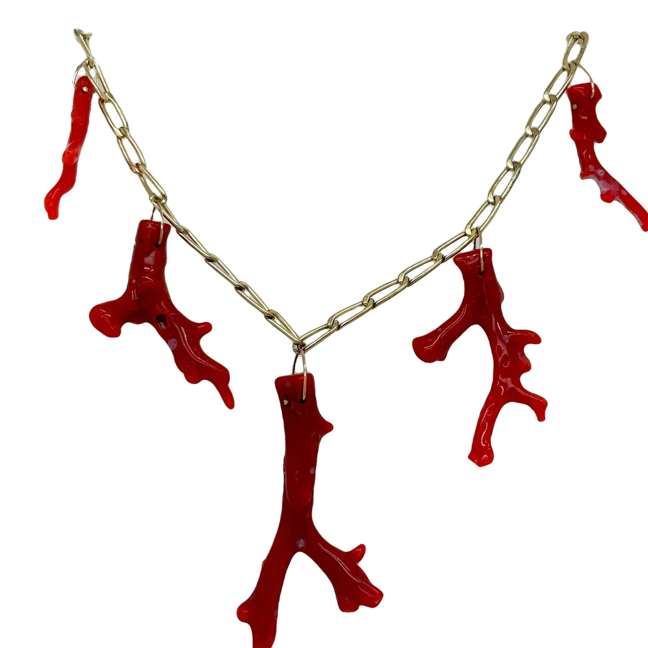 Five Red Coral Branch Gold Cap Pendant