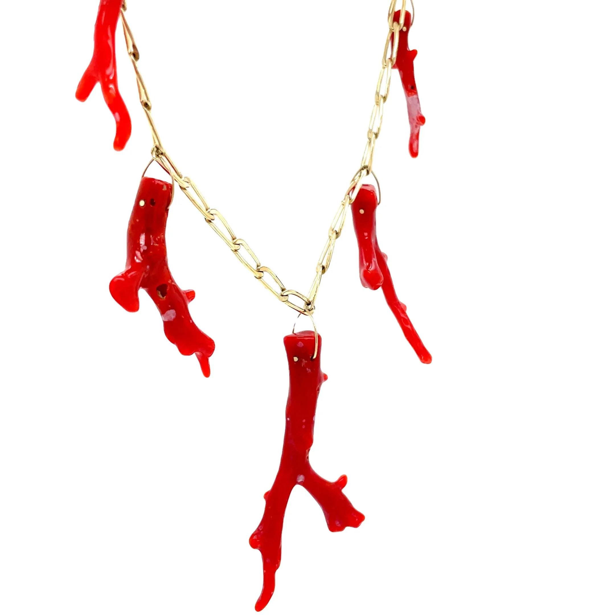 Five Red Coral Branch Gold Cap Pendant