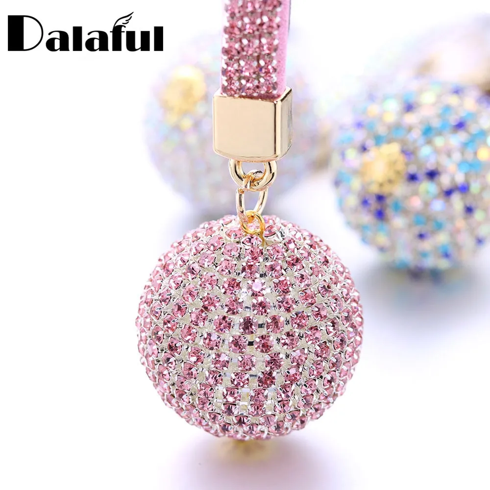 Full Ball Crystal Keychain Rhinestone Leather Strap High Quality Handbag Purse Bag Pendant Charm Keyring For Car Key Chain K399