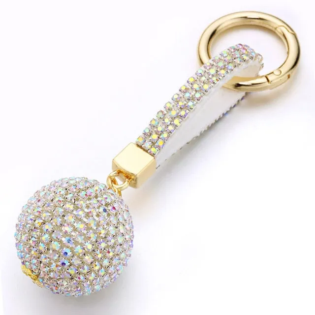 Full Ball Crystal Keychain Rhinestone Leather Strap High Quality Handbag Purse Bag Pendant Charm Keyring For Car Key Chain K399