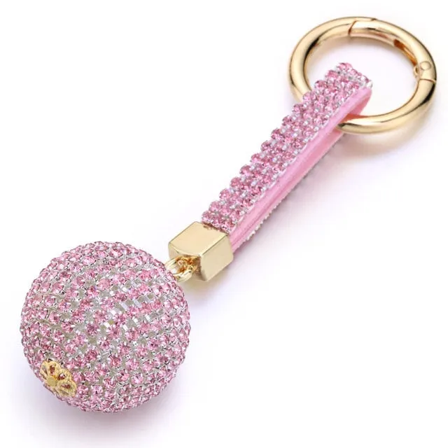 Full Ball Crystal Keychain Rhinestone Leather Strap High Quality Handbag Purse Bag Pendant Charm Keyring For Car Key Chain K399