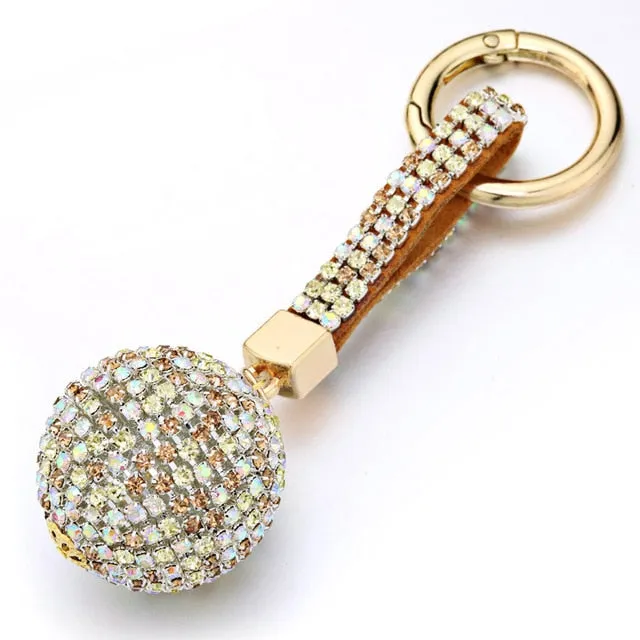 Full Ball Crystal Keychain Rhinestone Leather Strap High Quality Handbag Purse Bag Pendant Charm Keyring For Car Key Chain K399