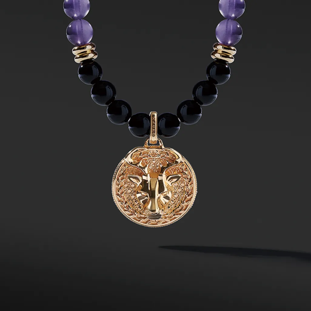 Gold Amethyst Beaded Pendant Necklace | Gold Pendants For Men