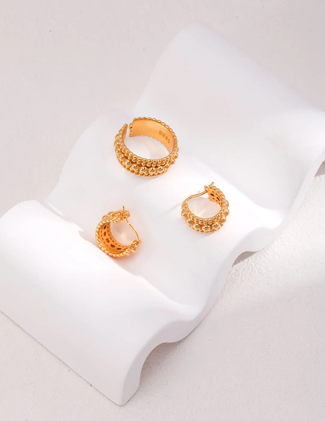 Gold Bead Huggie Hoops Earring