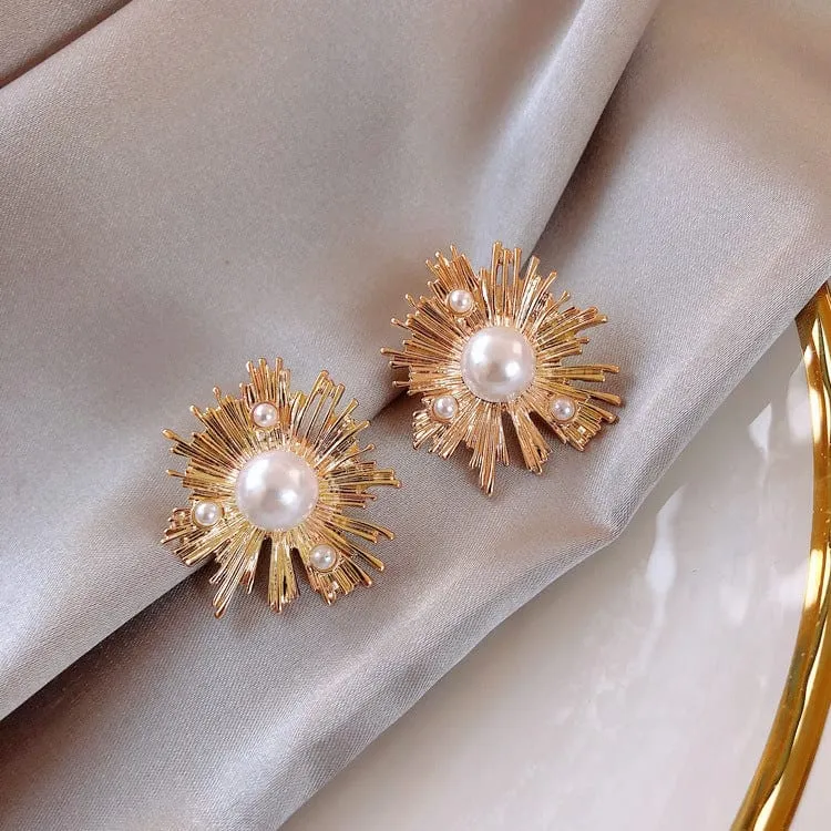 Gold Big Pearl Earrings