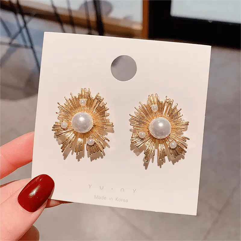 Gold Big Pearl Earrings