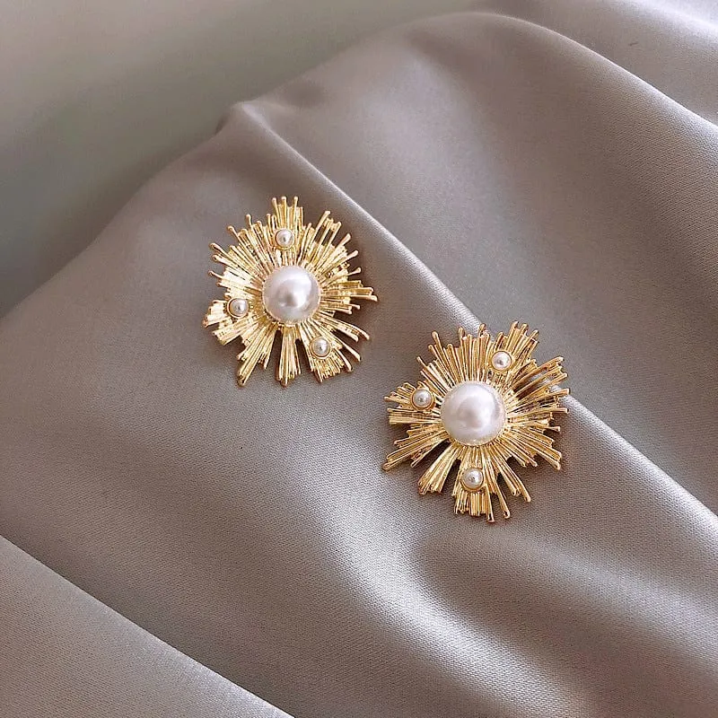 Gold Big Pearl Earrings