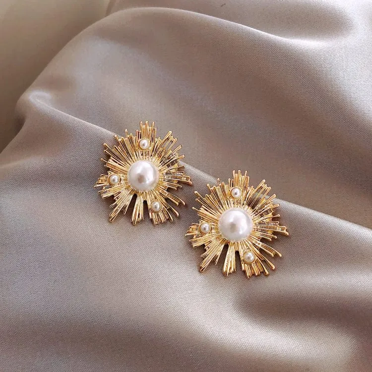 Gold Big Pearl Earrings