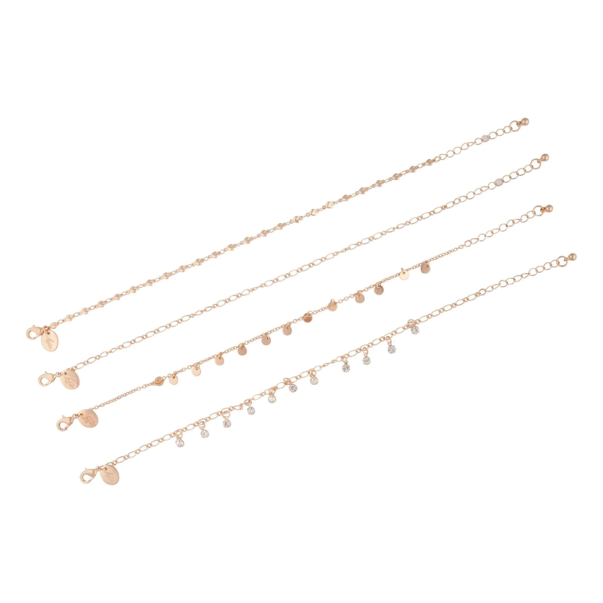 Gold Chain & Diamante Anklet 4-Pack