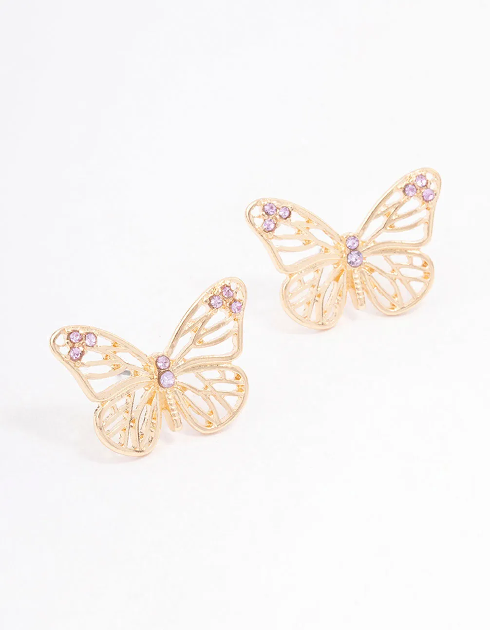 Gold Cut-Out Diamante Butterfly Stud Earrings