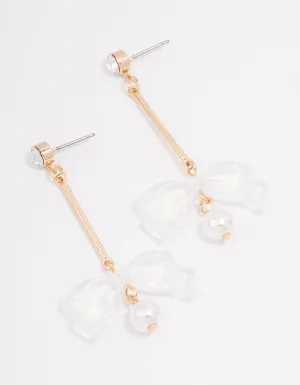 Gold Diamante Acrylic Bow Drop Earrings