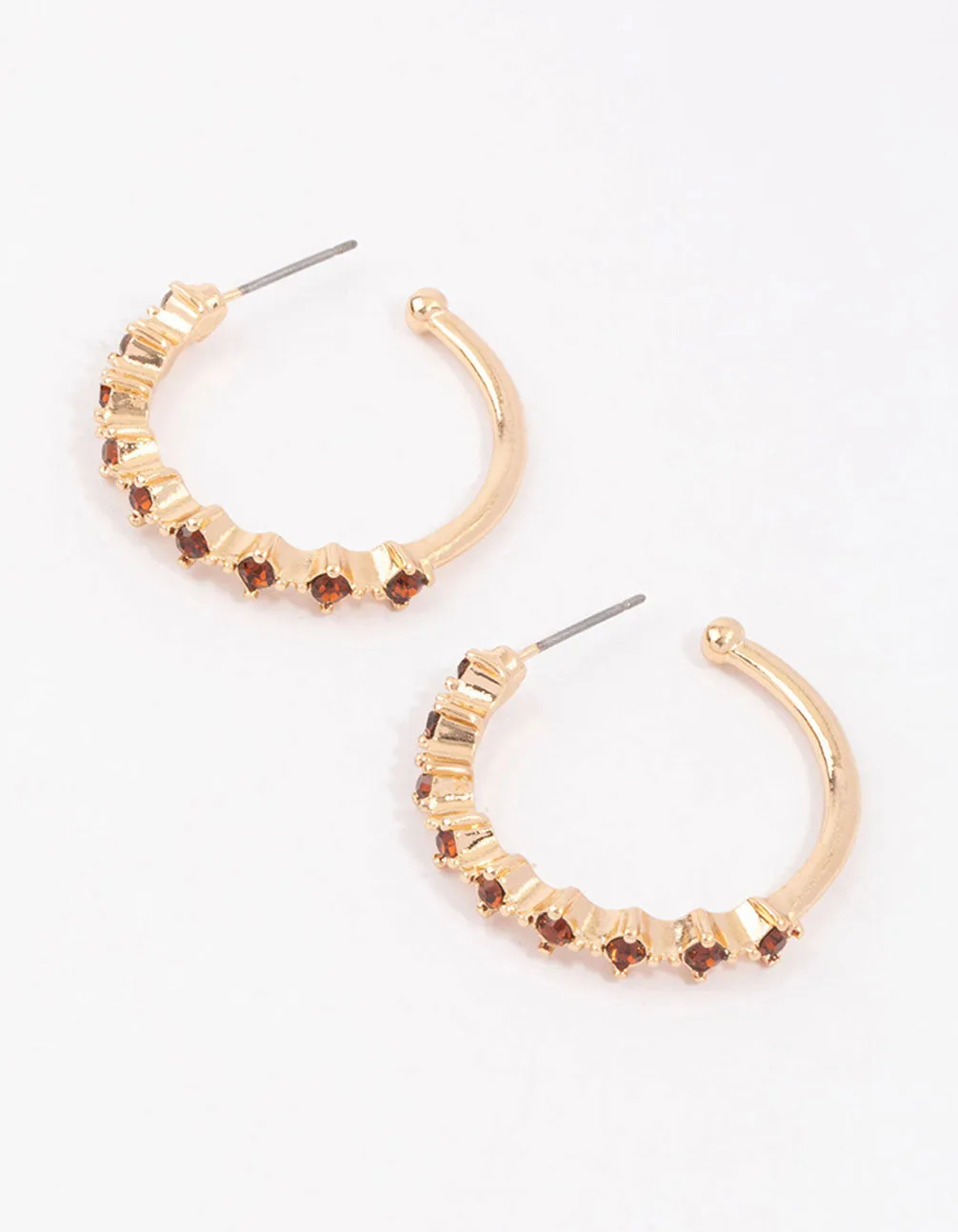 Gold Encased Round Diamante Hoop Earrings