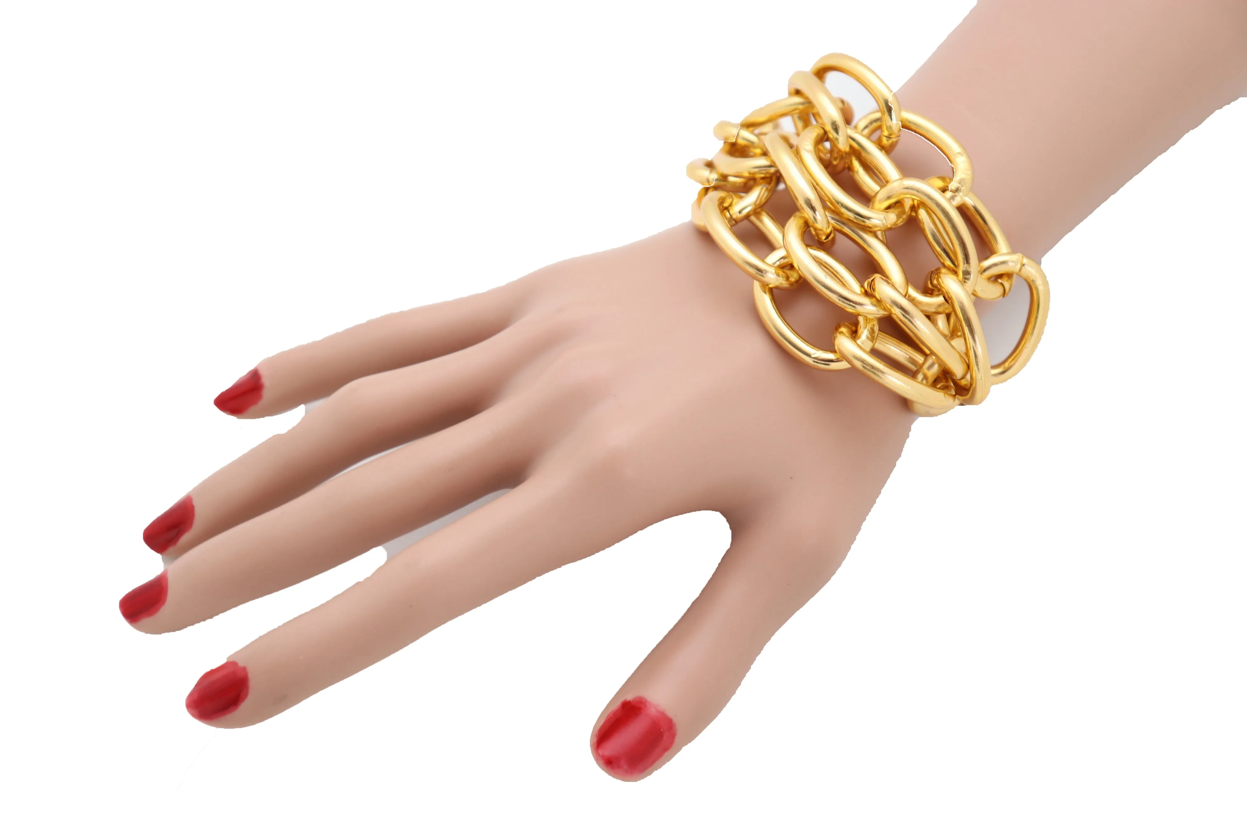 Gold Metal Chain Links Multi Strands Wrist Bracelet Bling