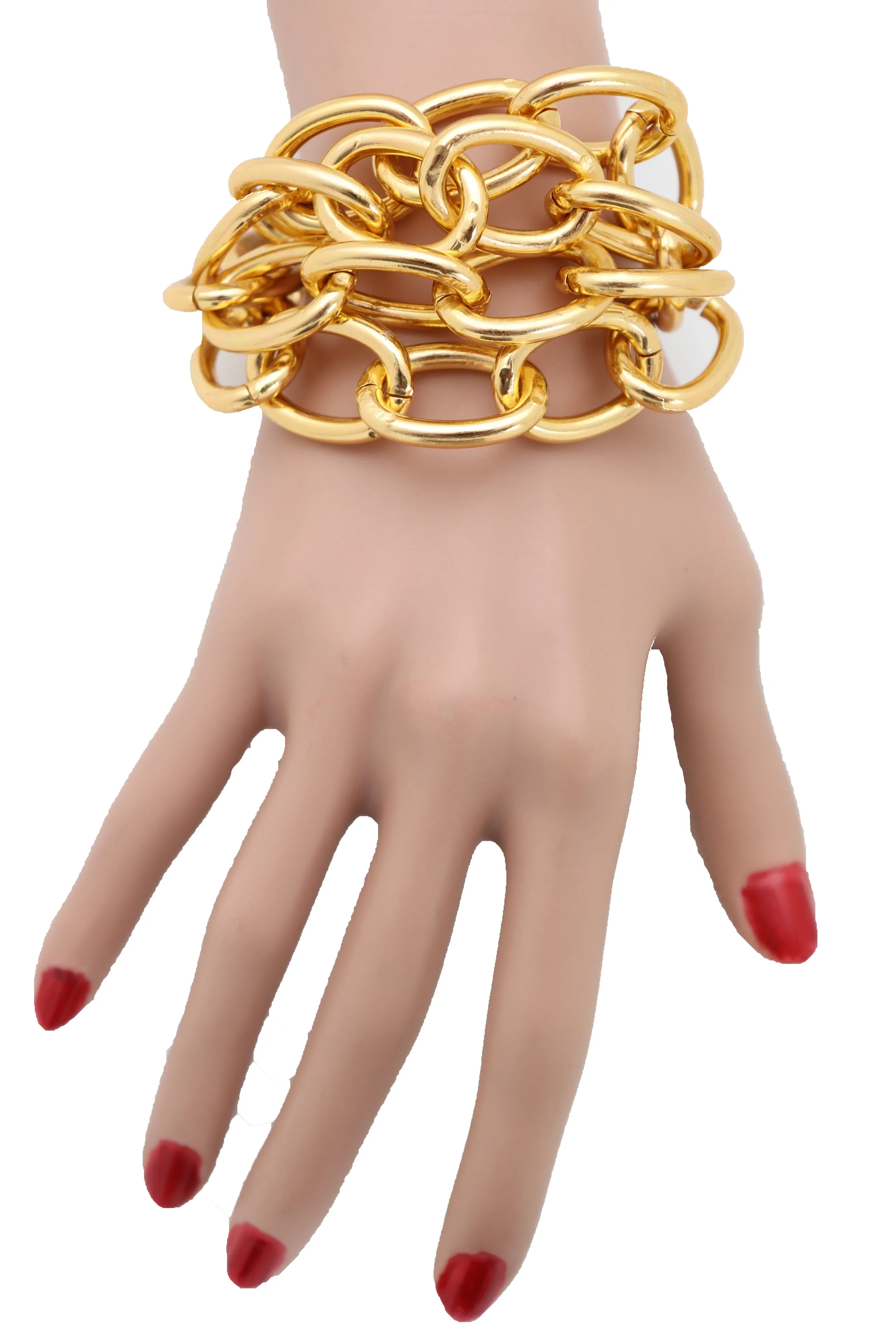 Gold Metal Chain Links Multi Strands Wrist Bracelet Bling