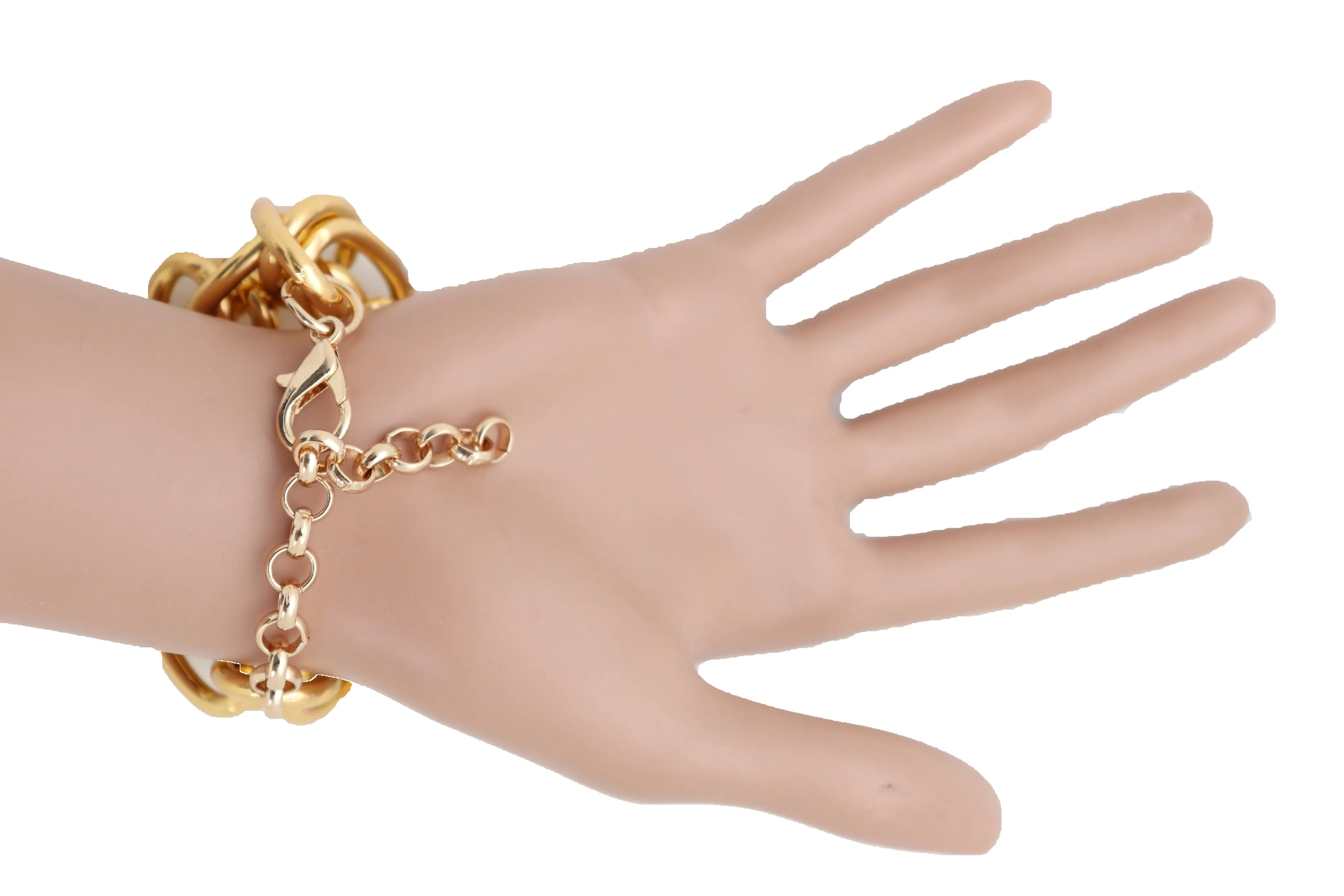 Gold Metal Chain Links Multi Strands Wrist Bracelet Bling