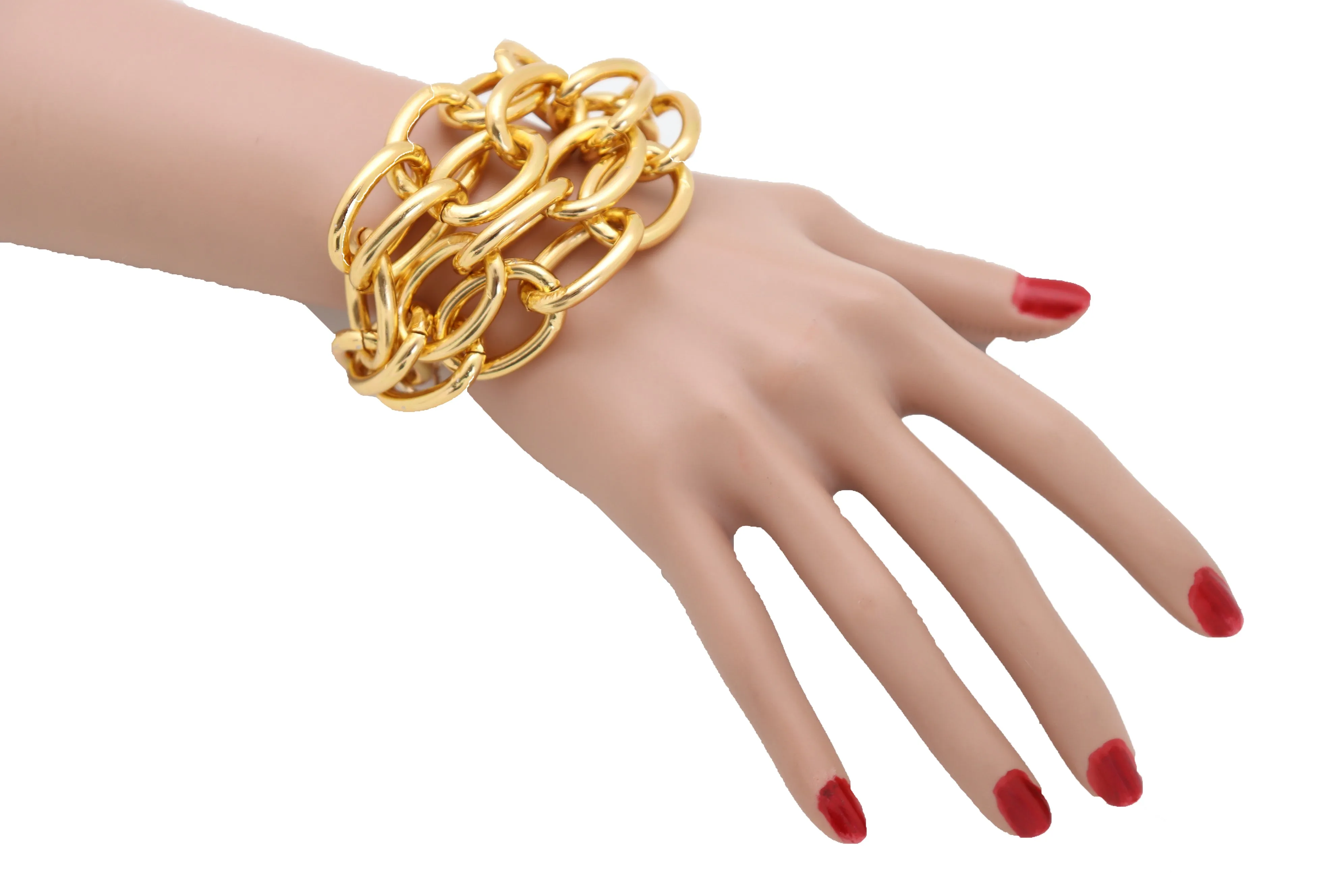 Gold Metal Chain Links Multi Strands Wrist Bracelet Bling