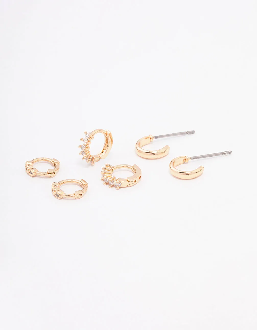 Gold Mixed Diamante Huggie Hoop Earring 3-Pack