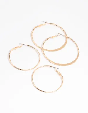 Gold Plain Hoop Earring Set