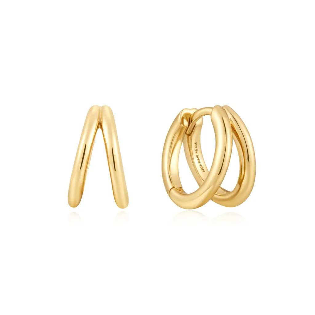 Gold Plated Double Huggie Hoop Earrings by Ania Haie