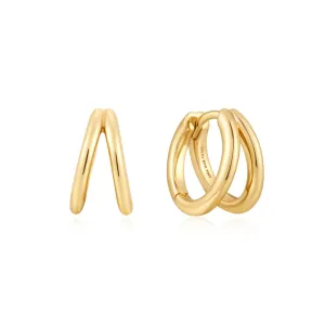 Gold Plated Double Huggie Hoop Earrings by Ania Haie