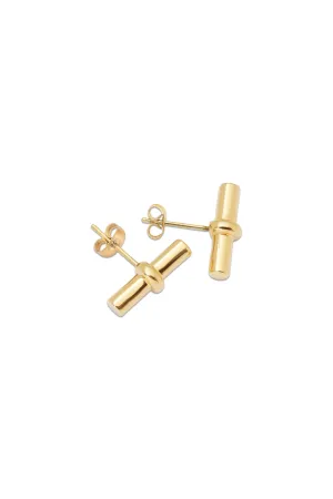 Gold T-Bar Stud Earrings