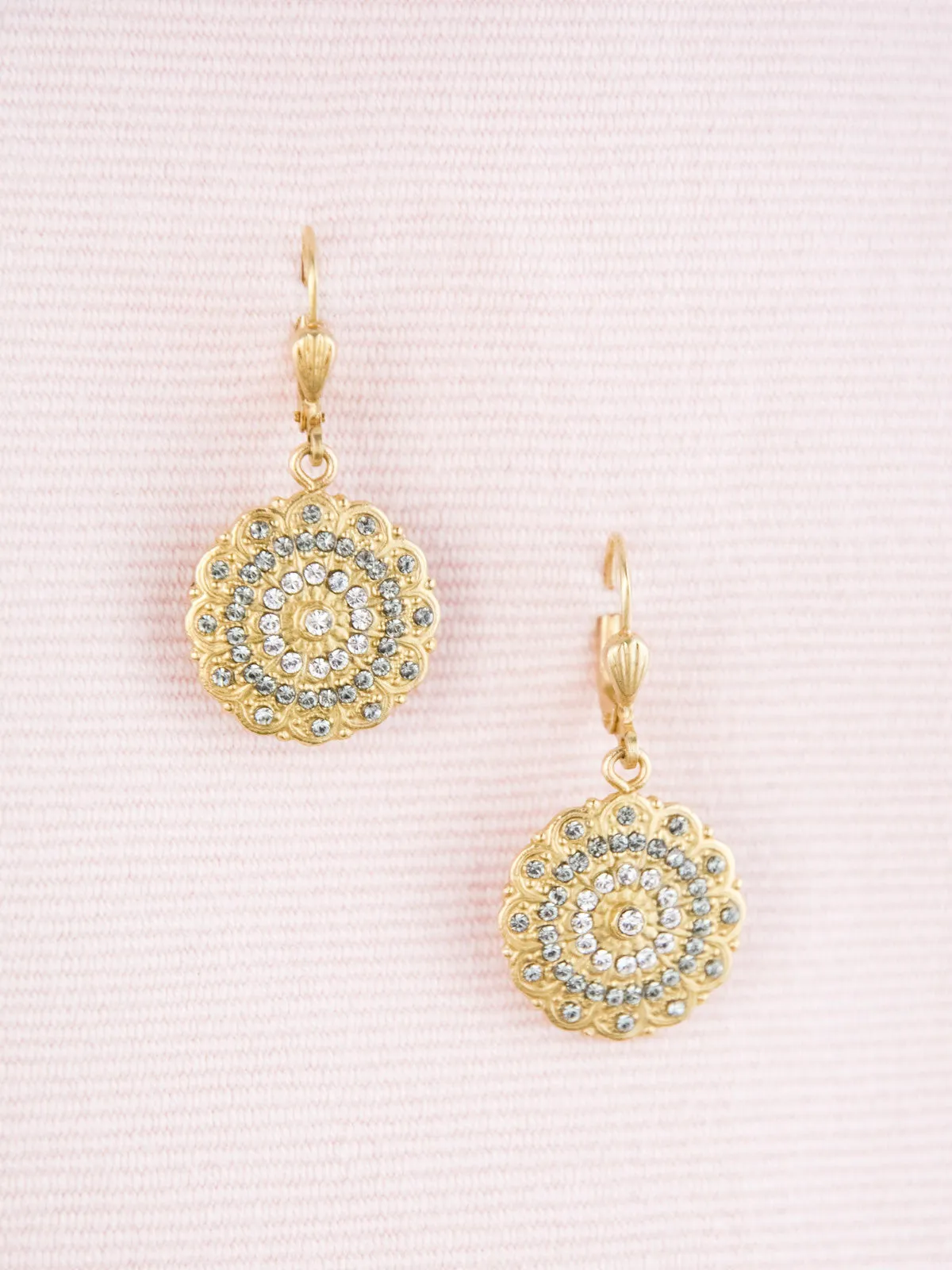 Golden Crystal Medallion Earrings