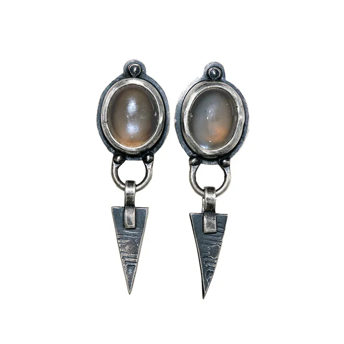 Gray Moonstone Post Earrings - Sterling Silver