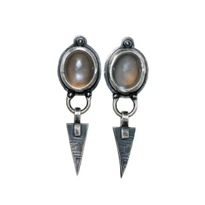 Gray Moonstone Post Earrings - Sterling Silver