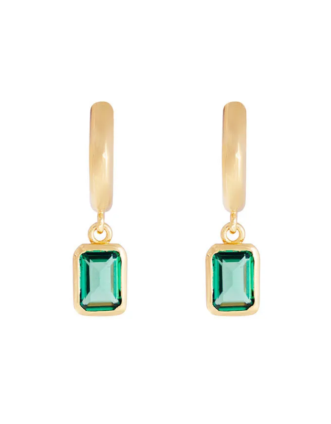 Green Crystal Deco Hoops Gold