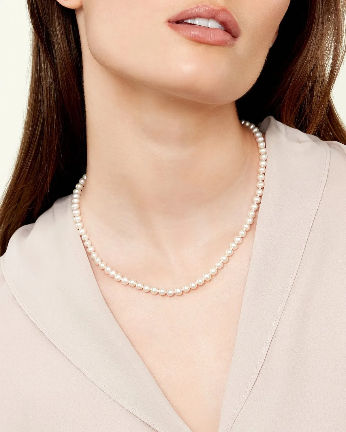 Hanadama Japanese White Akoya Pearl Necklace, 6.0-6.5mm